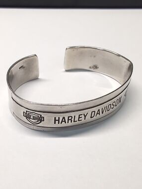 Harley-Davidson Silver-Tone Stamped Logo Cuff Bracelet